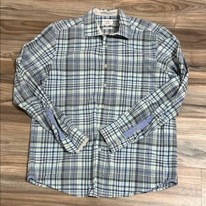 Tommy Bahama Jeans Men's M Blue Plaid Button Up Island Modern Fit Cotton Blend